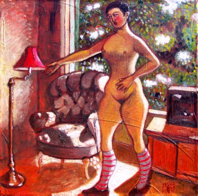 nude with striped socks